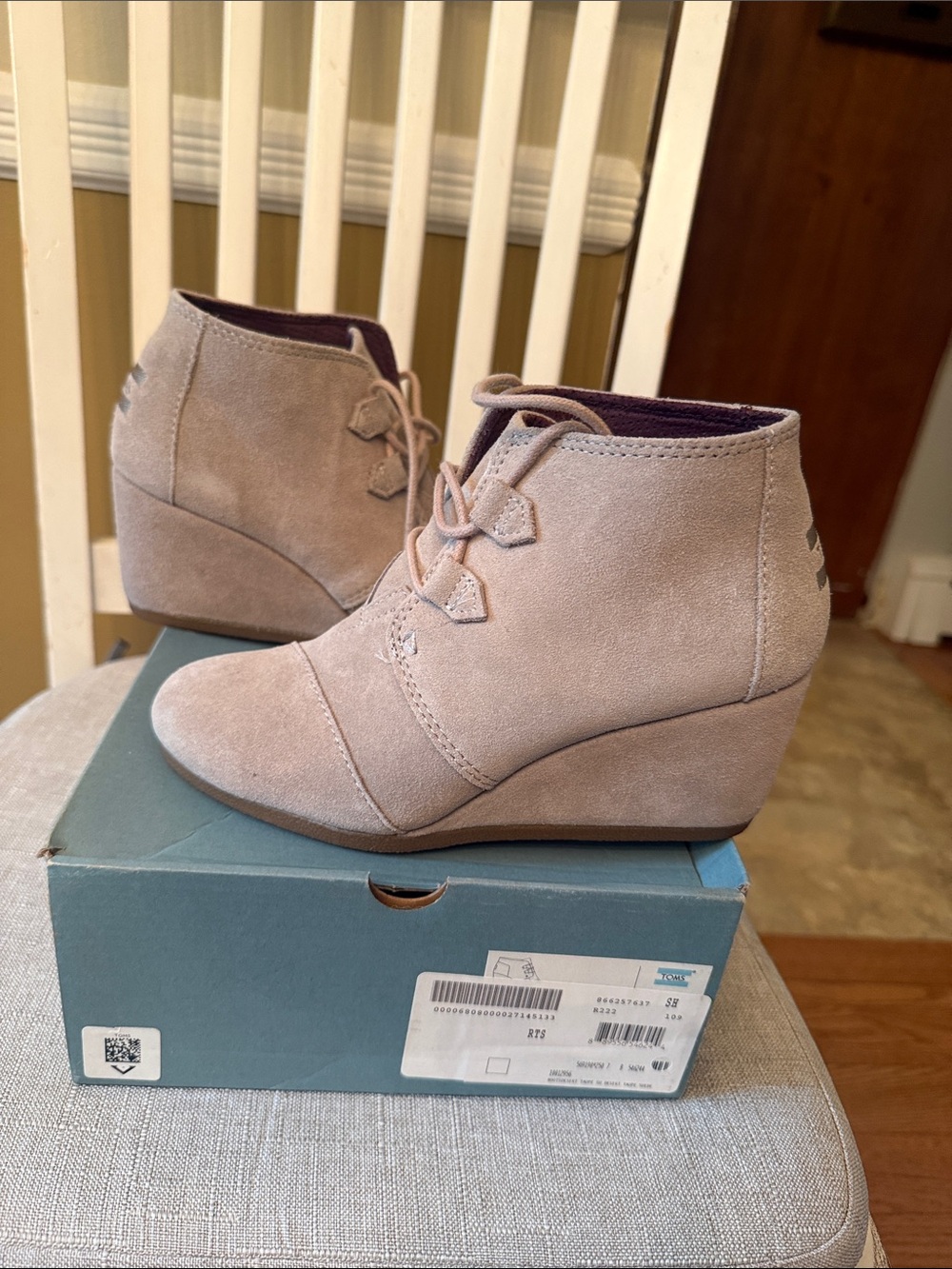 Toms Suede Wedge Ankle Booties in Light Taupe